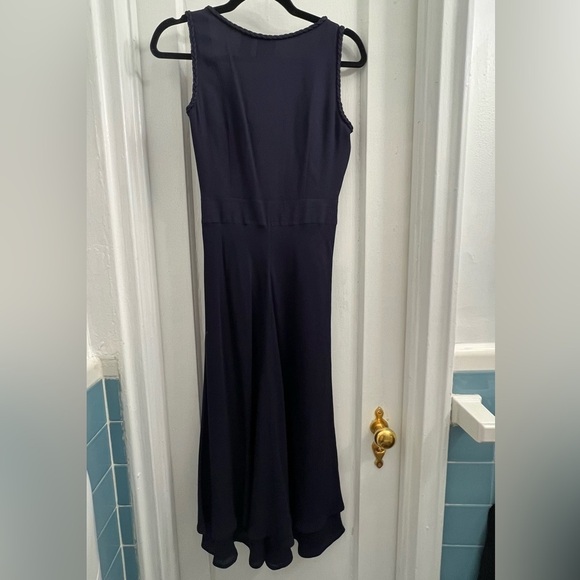 Tory Burch Navy Silk Midi Dress with Scoop Neck and Braided Trim, size 2 - Picture 2 of 4